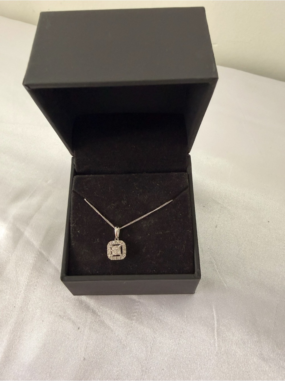 Zales Silver Square Halo Pendant Necklace - White